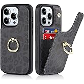 Lipvina for iPhone 13 Pro Max / 12 Pro Max Case with Card Holder Women,iPhone Phone Wallet,Stand Ring Kickstand,Credit Holder,RFID Blocking PU Leather Cute Cases 6.7''(Black Leopard)