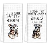OINDADE Schnauzer Gifts Dog Kitchen Towels Set of 2, Gifts for SchnauzerLovers, Dog Hand Towels, Life is Better with a Schnauzer Dish Tea Towels for Kitchen, SchnauzerDog Kitchen Decor, 16x24In