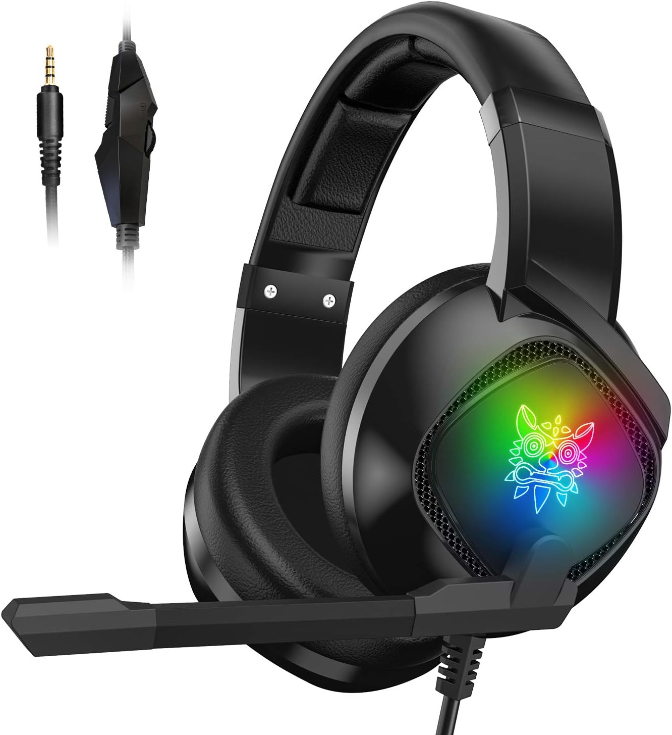 Gaming Headset Xbox one PS4 PC Mac Over Ear Headphones Stereo Surround Sound with Noise Cancellation Microphone & In-Line Control Volume LED Light for Nintendo Switch PSP Laptop Tablet Smartphones