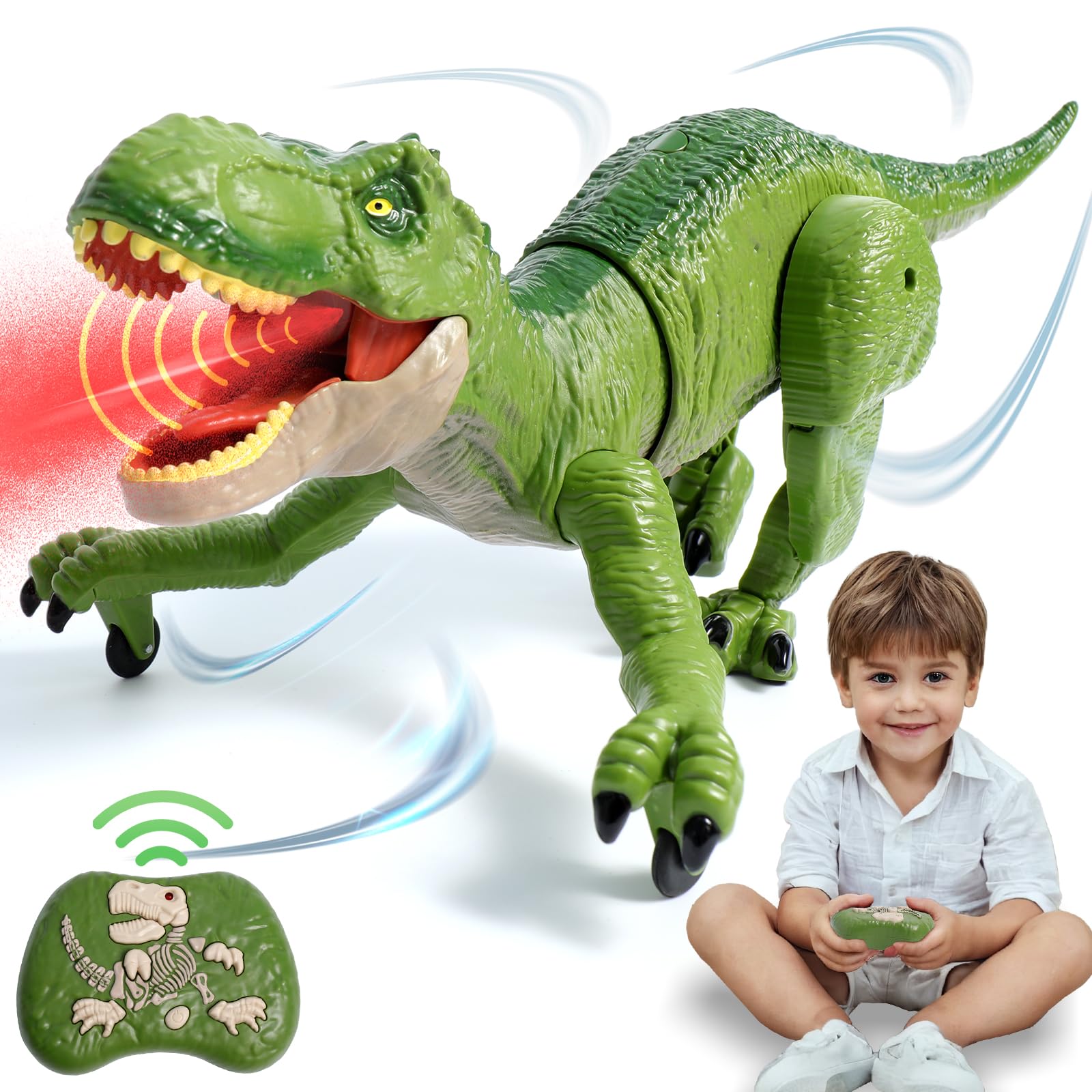 Remote Control Dinosaur Toys for Kids 3-12,Electronic RC Robot Dinosaur with Spray & Light & Roar & Rechargeable,Realistic Walking T-Rex Toys Birthday Gift for Boys 3-5 4-7 8-12 Year Old