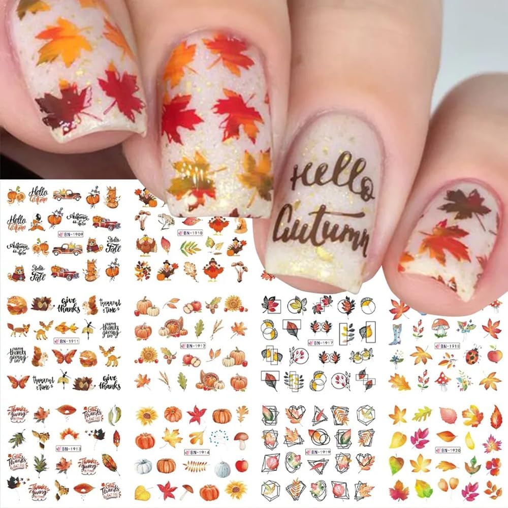View 1 of **MISSING PARTS**
Fall Nail Art Stickers, Autumn Nail Art Water Decals Transfer Nail Supplies Maple Leaves Turkey Pumpkin Design Sticker for Women Acrylic Nail Maple Leaf Thanksgiving Decorations 12 PCS (Fall B)