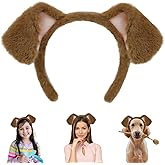 Beviliu Dog Ears Golden, Realistic Animals Ears Headband Brown, Fluffy Cat Bunny Bear Costume Halloween Christmas for Washing Makeup Cosplay Party