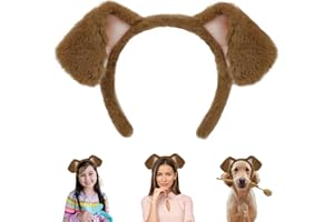 Beviliu Dog Ears Golden, Realistic Animals Ears Headband Brown, Fluffy Cat Bunny Bear Costume Halloween Christmas for Washing Makeup Cosplay Party