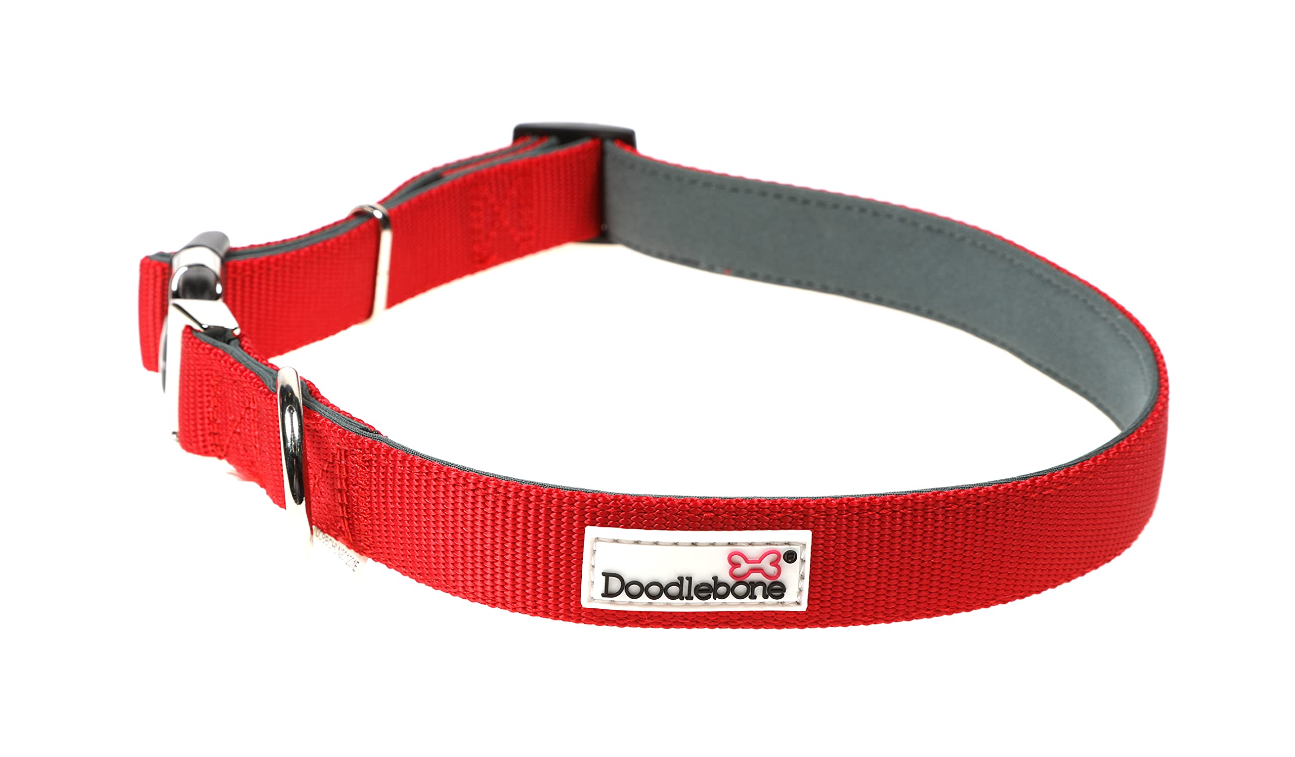 Doodlebone – Padded Dog Collar – Adjustable Breathable Comfort Collar with Reflective Stitching, Strong D Ring & Durable Metal Buckle for Daily Walks – Size 6-11 50–70cm - Ruby