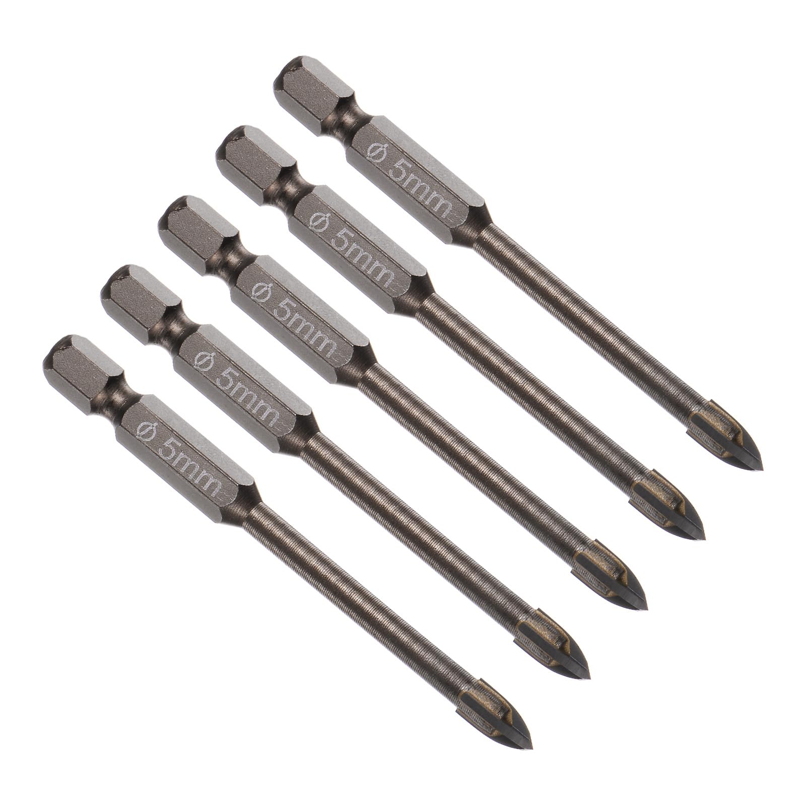 CoCud Titanium Masonry Drill Bit, 5mm Cutting Dia 74mm Length 1/4" Hex Shank Carbide Cross Tip Concrete Drill Bits Yellow - (Applications: for Wood Glass Brick Cement), 5-Pieces