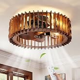 Linour Wooden Fandelier Ceiling Fan with Light and Remote, 20" Flush Mount Caged Ceiling Fan with Light, 6 Speed Reversible Farmhouse Low Profile Ceiling Fan for Bedroom Living Room
