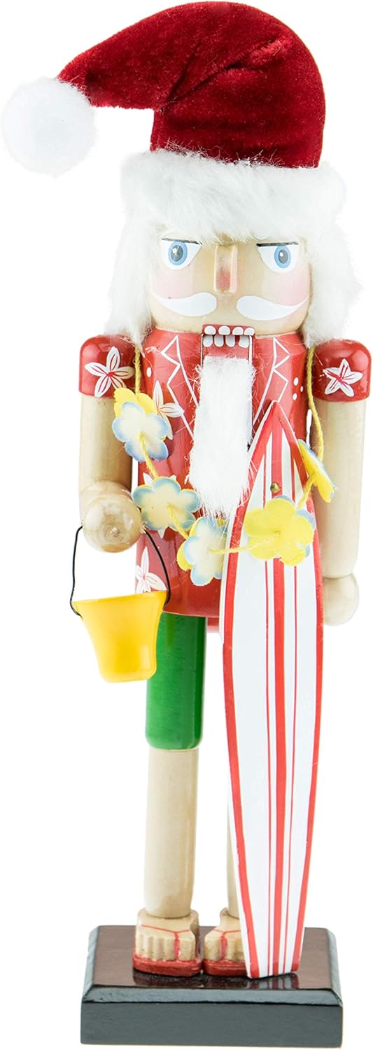Nutcrackers - Clever Creations Surfing Santa 10 Inch Traditional Wooden Nutcracker, Festive Christmas Décor for Shelves and Tables
