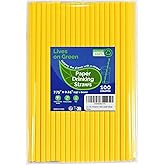 Lives on Green Solid Yellow Disposable Paper Drinking Straws 7.75 inch 100 Counts - for Beverage, Birthday, Party, DIY Arts Crafts