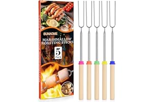 Marshmallow Roasting Sticks, Smores Stick for Fire Pit, 32 Inch Extendable Forks with Wooden Handle, Hot Dog Campfire Skewers