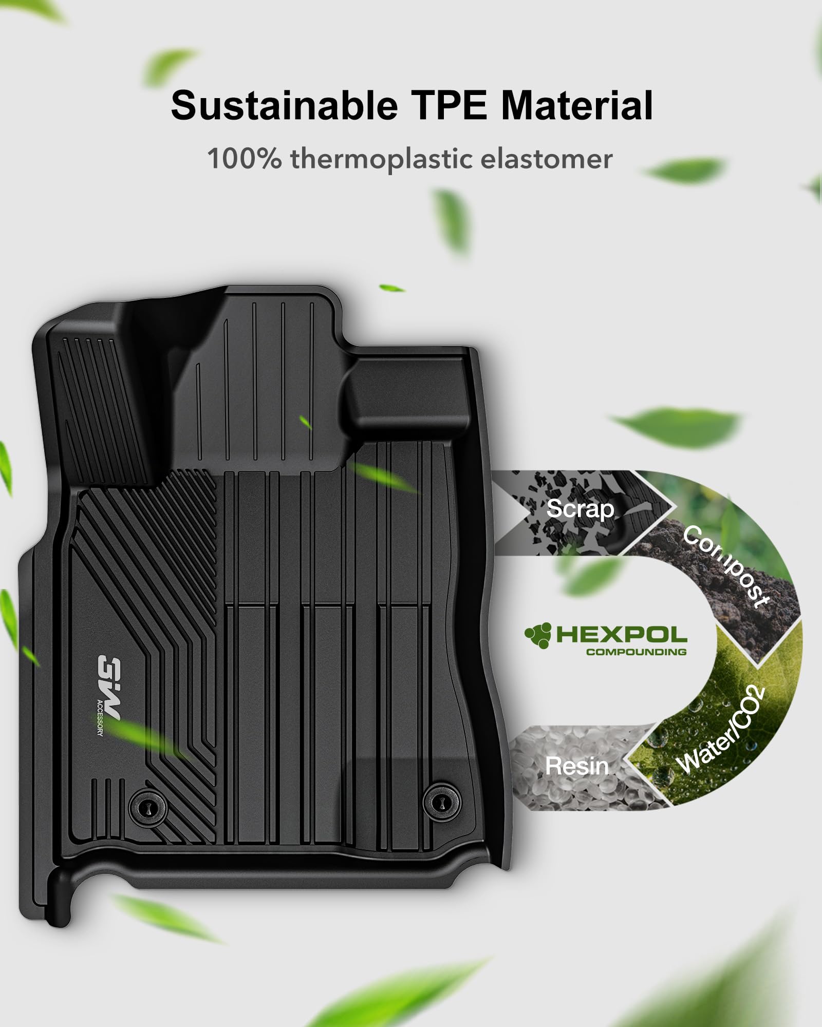 thumbnail image 2 of 3W All-Weather TPE Floor Mats For Toyota Tundra CrewMax Cab 2014-2021 – Black, 3-Piece Set 2 of 4