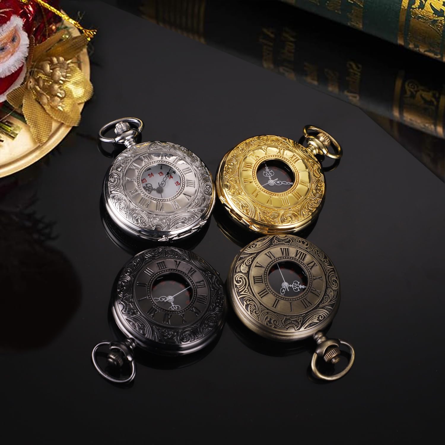 SIBOSUN Pocket Watches for Men Pocket Watch with Chain Quartz Pocket Watch Skeleton Antique Mens Roman Numerals Vintage Steampunk Pocket Watches Bronze