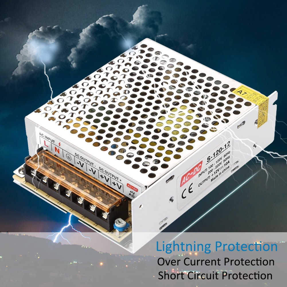 LEDMO Switching Converter, AC/DC Power Supply Adapter Transformer Driver for LED Strip Lights, AC 100V/240V to DC 12V 10A 120W LED Strip Light Power Supply Switching Mode Converter