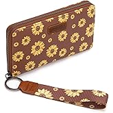 Wrangler Brown Daisy Wallets for Women Large Capacity Wristlet Wallets, Card Cases & Money Organizers Ladies Female Clutch Credit Card Phone Wallet with Smooth Zipper and ID Window WG204-W0012BR