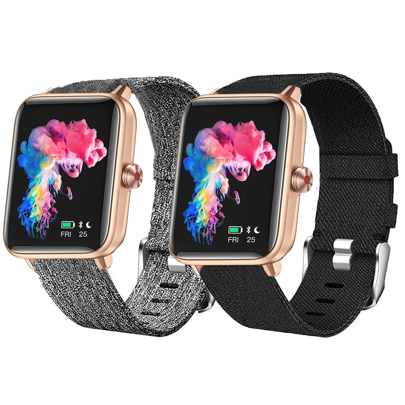 Giaogor GT01 Smartwatch Band, Fabric Elastic Scrunchie Elastic Women Cute Replacement Straps Compatible for Dirrelo GT01 / LETSCOM GT01 1.55" / Hamile Smart Watch (2 pack-Black+Gray)