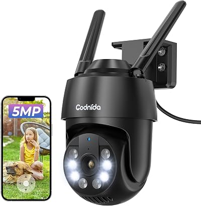 Codnida 5MP Outdoor WiFi Security Camera 2.4/5GHz PTZ 360° AI Tracking