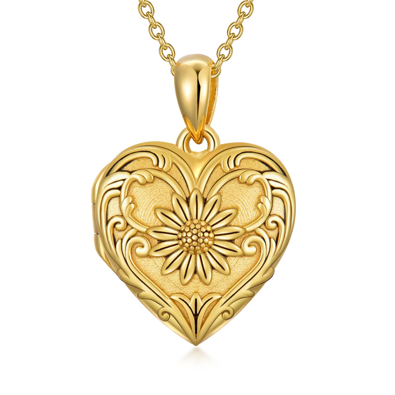 SOULMEET Personalized Sterling Silver Heart Shaped Locket Necklace That Holds 2 Pictures Memorial Photos Sunflower Pendant Necklace for Women Girls