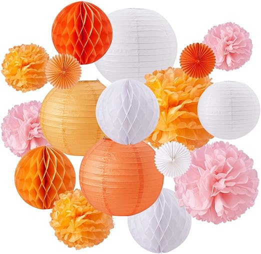 Amazon Com Benecreat 17 Pieces Orange Pink White Theme Paper Pom