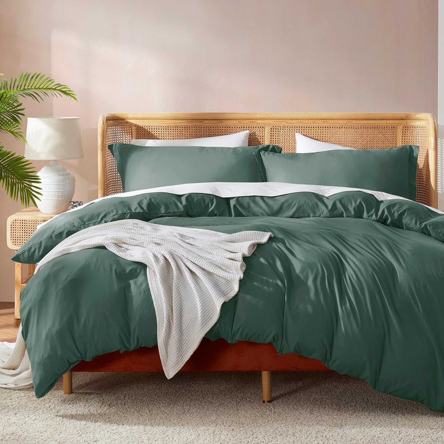 Photo 1 of Nestl Queen Duvet Cover Set with Comforter Insert - Forest Green 4 Piece 90x90 Duvet Cover & 2 Pillow Shams with White Quilted Down Alternative Comforter, Ultra Soft, All Season