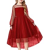 Arshiner Girls Dresses Contrast Mesh Long Sleeve Twirly High Low Birthday Party Formal Dress