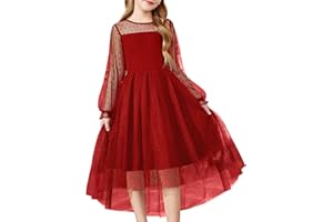 Arshiner Girls Dresses Contrast Mesh Long Sleeve Twirly High Low Birthday Party Formal Dress