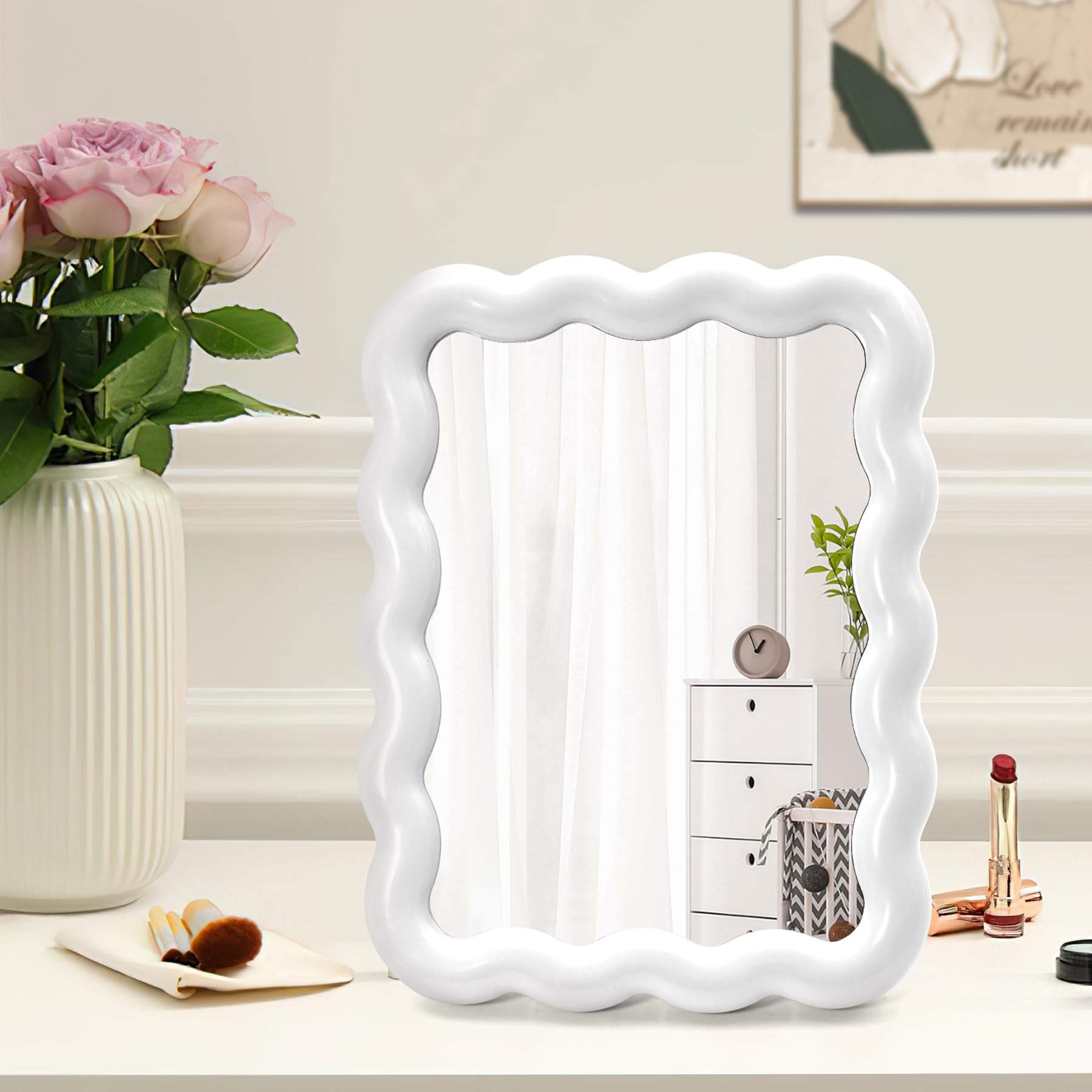 Photo 1 of *MINOR DAMAGE - USED*
Philbinden Cute Wave-Shaped Desk Vanity Makeup Mirror,Portable Aesthetic Folding Mirror Travel Make Up Mirror for Standing/Hanging,Home Decorations Mirror for Women Girls (1, White)