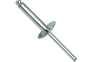 Fastenere Large Flange Pop Rivets - 1/4" x 3/4" (25 pcs) Heavy Duty, Open End, Steel Zinc, Corrosion-Resistant, High Tensile & Shear Strength, 8-12 Gap .626" - .750"