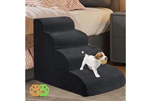 Dog Stairs, LitaiL 20 inches High Dog Ramp for Beds or Couch, Sofa, Pet Stairs with High-Density Foam and Washable Cover, Non-Slip Foam Pet Stairs for Short-Leg Dogs,Chubby/Injured Pets （Black
