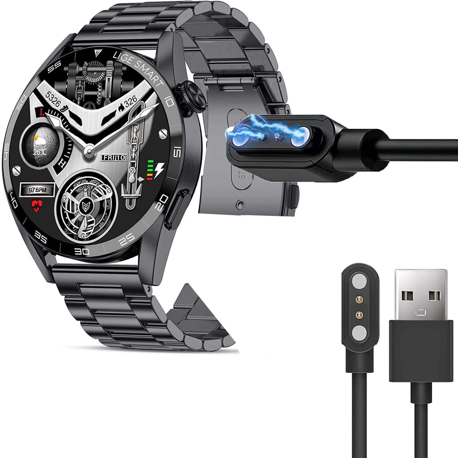 Compatible with SUNKTA Smart Watch Charger, 2 Pin Magnetic USB Replacement Charging Compatible with SUNKTA BW1329 Smart Watch/SUNKTA Smart Watch for Men Woman 1.32 inches (Black)