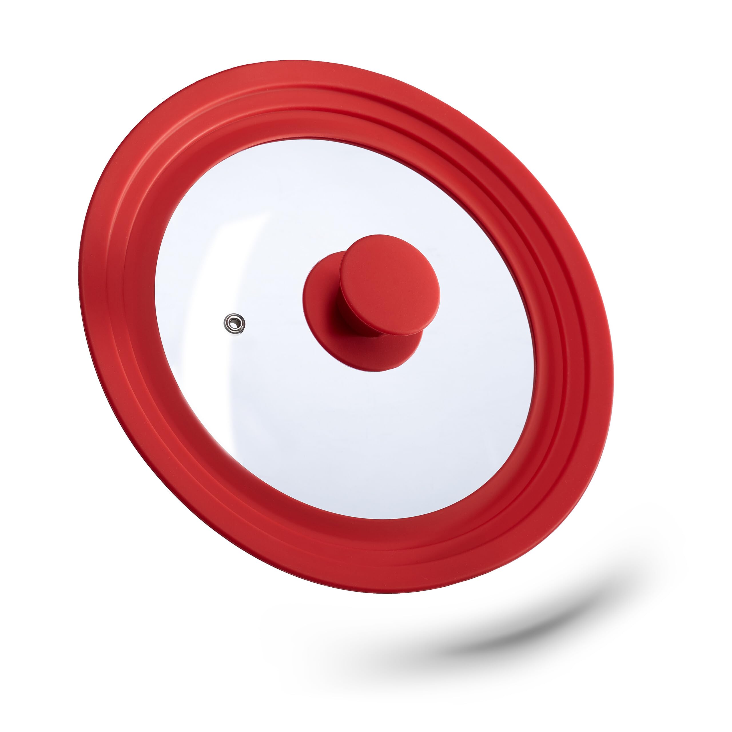 Relaxdays 10027987_47 Saucepan Lid Universal, Glass Cover with Silicone Rim & Air Vent, Pots & Pans Ø 20-24 cm, Red