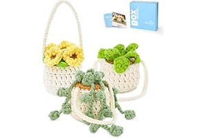 Cudroza Crochet Kit for Beginners Starter - 3PCS Hanging Potted Plant Crochet Kits with Step-by-Step Video Tutorials and Yarns, Hook, Accessories, DIY Craft Gift for Adults and Kids(30%+ Yarn)