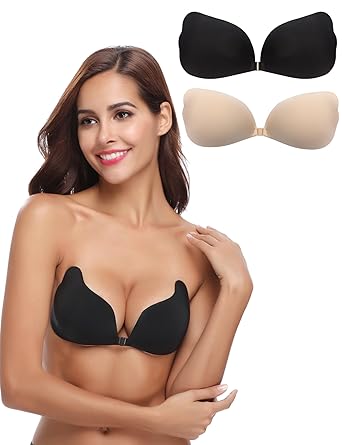 Aibrou Damen Klebe BH Trägerlos Rückenfrei BH Push Up Unsichtbarer BH Ohne Träger Büstenhalter mit Tunnelzug