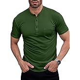 Comdecevis Mens Henley Shirts Short Sleeve Fashion Casual T-Shirts Soild Basic Button Tee Tops with Pocket