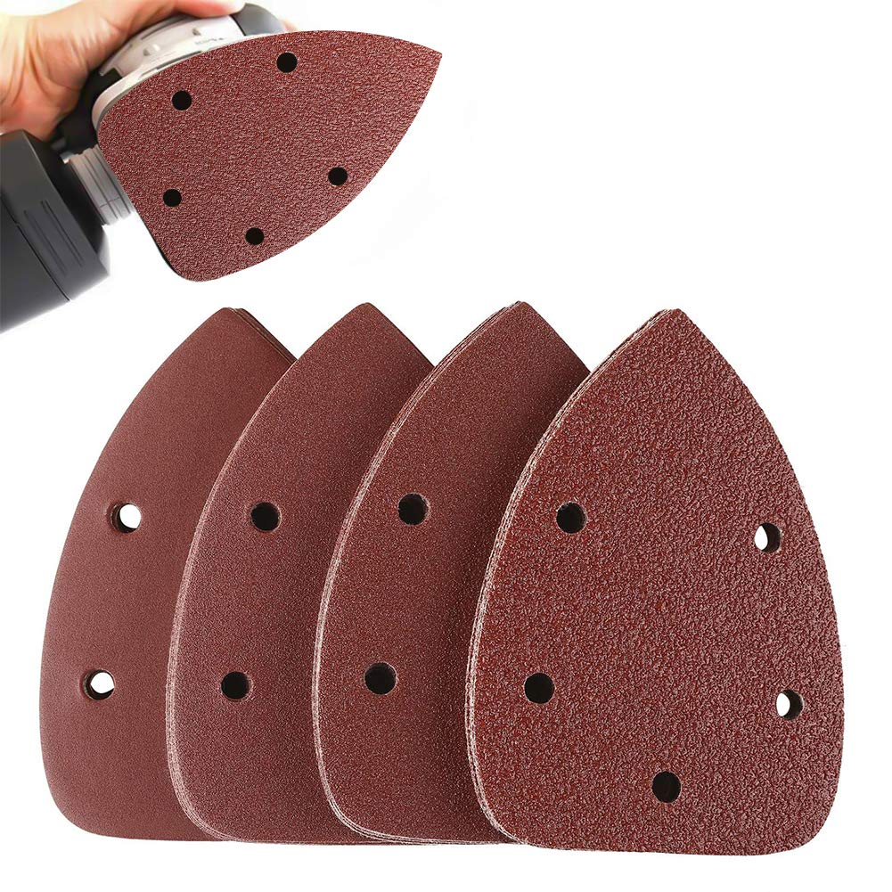 40 Pieces Mouse Detail Sander Paper, Sanding Sheets Hook and Loop Assorted 60/80/120/240 Grits 5 Holes Detail Sandpaper Black and Decker Detail Palm Sander Pads