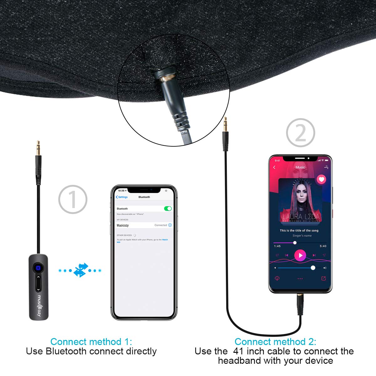 Bluetooth Sleep Headphones Eye Mask, Wu-minglu Sleep Mask Bluetooth Sleeping Headphones Headband Headphones for Sleeping Sleep Headphones Bluetooth Headbands Noise Cancelling,Black