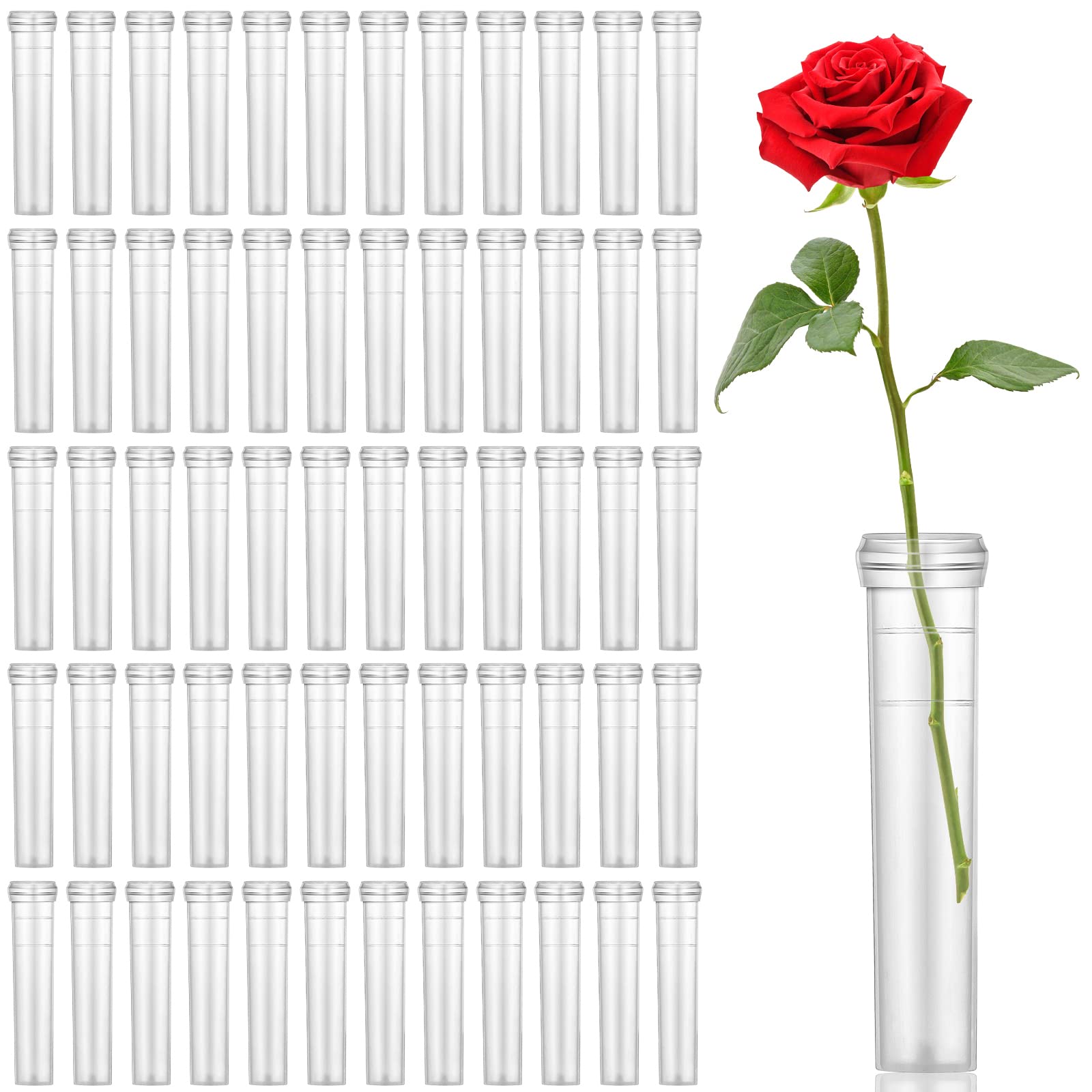 Photo 1 of 300 Pack Flower Water Tubes 3 Inch Reusable Plastic Vials for Flower Arrangements Floral Tubes with Cover Fresh Florist Supplies for Decoration Arrangement Preserving(Clear)