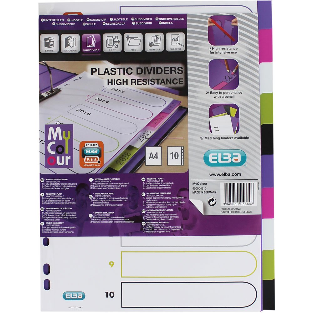 Elba Plastic tab dividers 1 Register