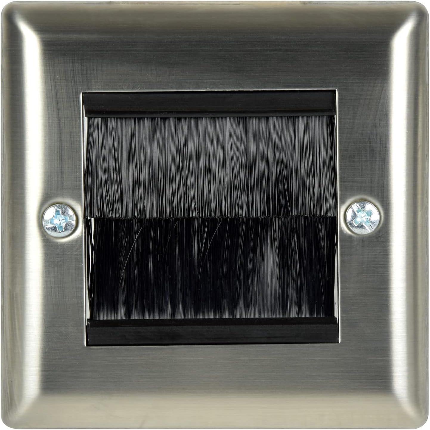 fiXte Single Gang Brushed Steel Wallplate UK Type Cable Tidy Wall Outlet Black Brushes (2)