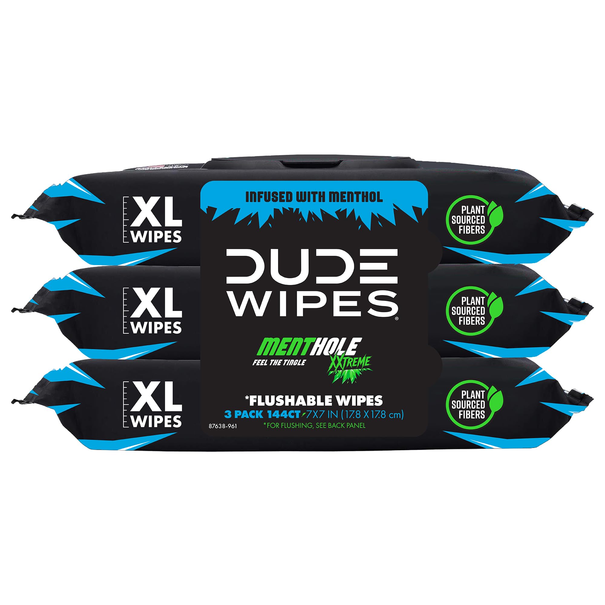 Photo 1 of **TOP BAG IS OPEN**DUDE Wipes MentHOLE XXtreme - Menthol Infused Extra-Large Flushable Wipes - 3 Pack, 144 Count - Infused with Vitamin E, Aloe, and Menthol for a Cooling Sensation - Septic and Sewer Safe