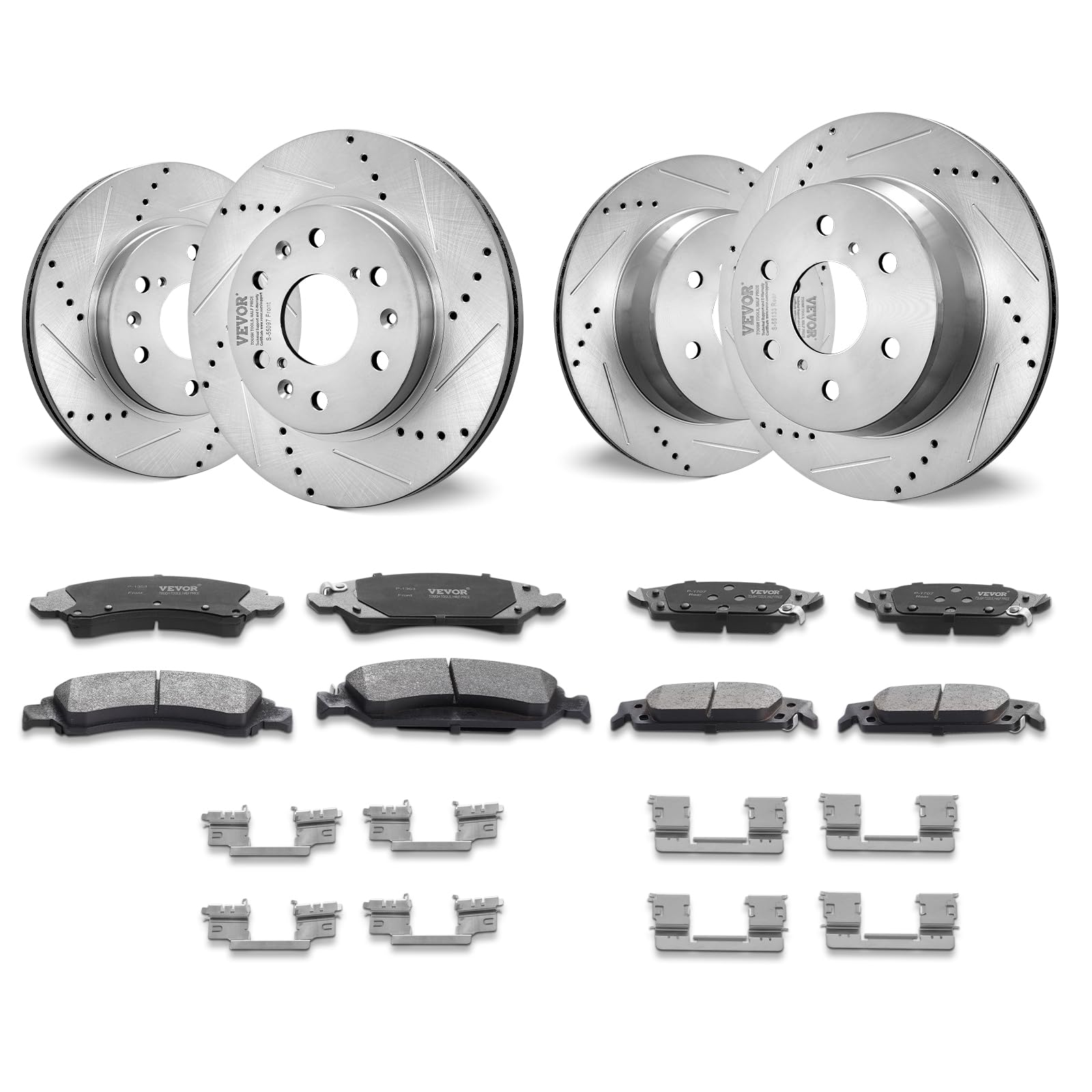 Photo 1 of VEVOR Front Rear Brake Kit for 2014-2018 Chevy Silverado GMC Sierra 1500, 2015-2020 Suburban Tahoe Yukon XL Escalade ESV, Drilled & Slotted Brake Rotors Ceramic Brake Pads Replacement Kit