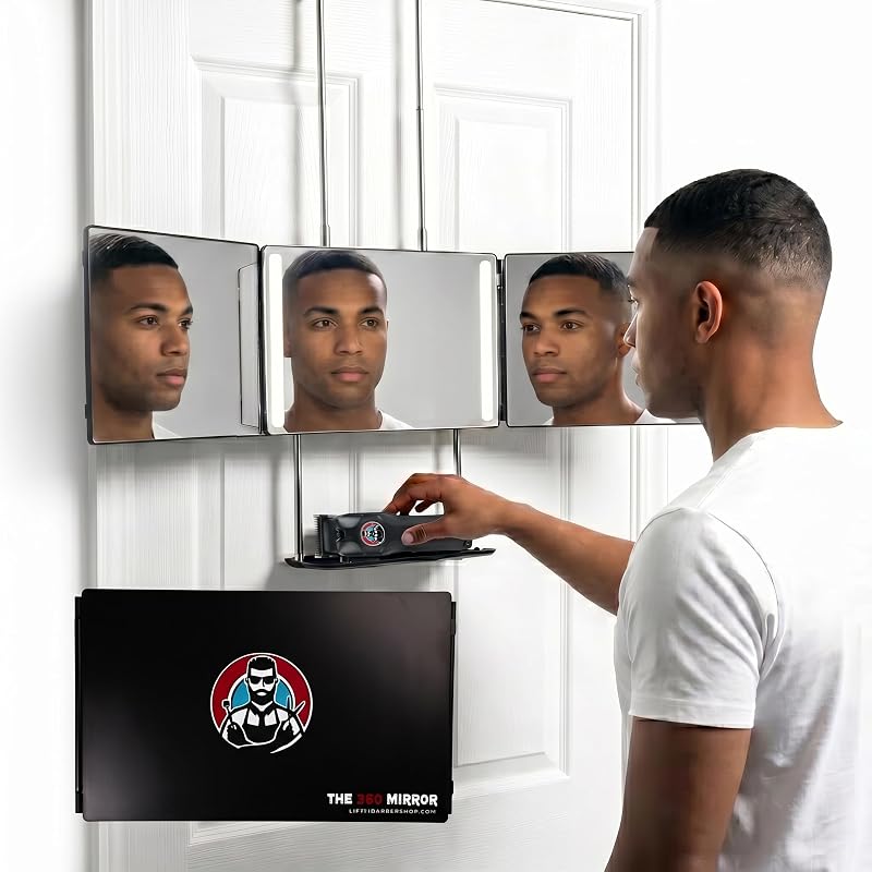 Miroir 3 Faces à LED + support plateau - Se couper les cheveux + barbe seul — photo 1 sur 8