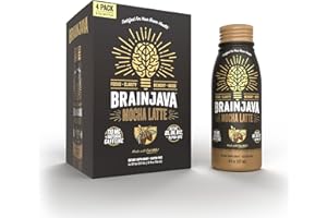 BRAINJAVA Oat Milk Mocha Latte Ready To Drink Coffee, 4 Pack, Fair Trade Arabica Coffee, 110mg Caffeine, L-Theanine, Potassium, B Vitamins, For Focus, Clarity, Gluten Free, Vegan, 8 fl oz Bottles