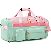 WOOMADA Kids Duffle Bag for Boys or Girls,Weekender Overnight Bag with Shoe Compartment & Wet Pocket Perfect For School, Sports, Overnight Trips(Pink Green)