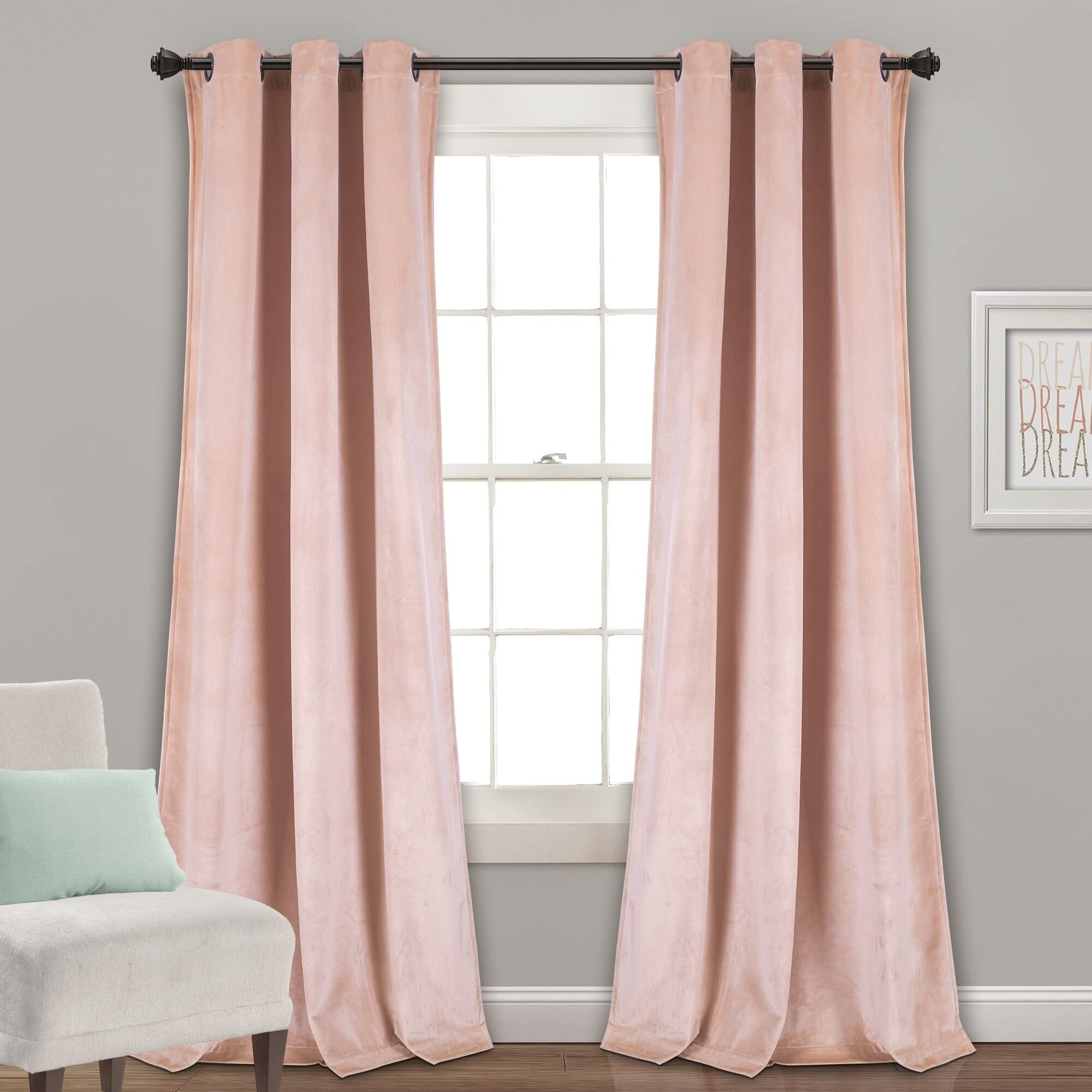Lush Decor Prima Velvet Solid Light Filtering Window Curtain Panel Pair, 95" L x 38" W, Blush Image Lush Decor Prima Velvet Solid Light Filtering Window Curtain Panel Pair, 95" L x 38" W, Blush Image