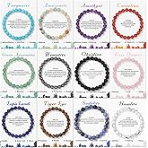 CASDAN 12Pcs Crystal Bracelets for Women Men 8mm Round Stone Beaded Bracelet Semi-Precious Gemstones Bracelet Energy stone Stretch Bracelet Jewelry Gifts