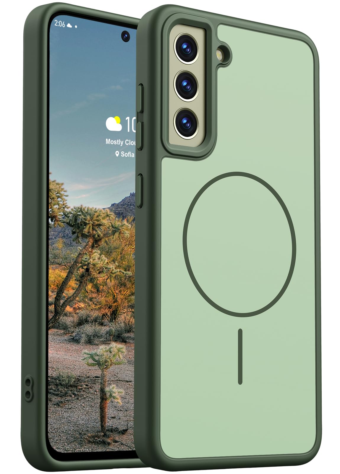 Rayboen for Magnetic Samsung Galaxy S21 FE Case, [Compatible with Magsafe] Frosted Skin-Feel Solid Dual-Tone Panel with Soft Edge, Protective Durable Slim Fit Phone Cover for S21 FE 5G, Matte Green