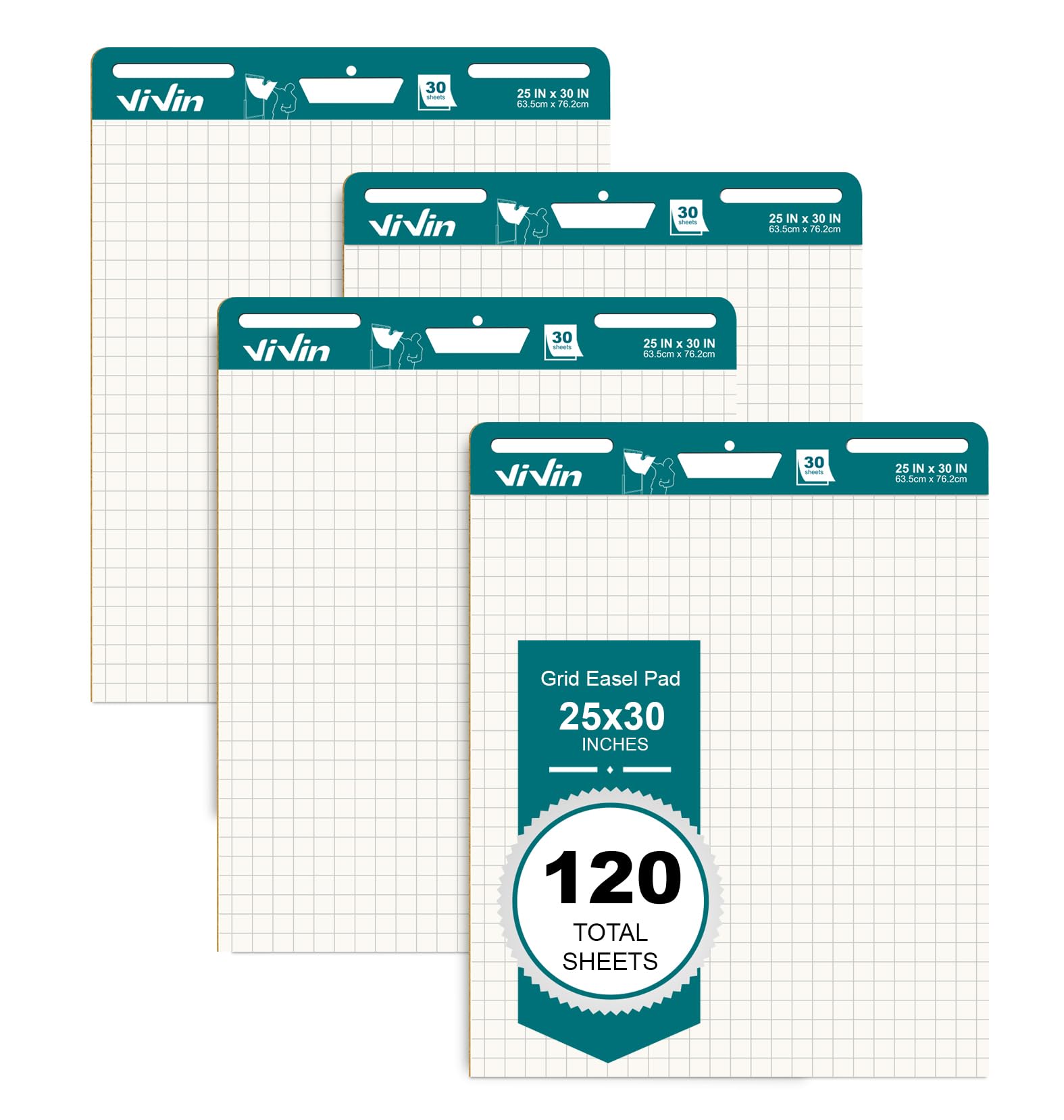 Photo 1 of ViVin Gird Sticky Easel Pad, 25 x 30 Inches Flip Chart Paper for Teachers and Students, Large Self Stick Easel Paper for School & Office, 30 Sheets/Pad, 4 Pads/Pack
