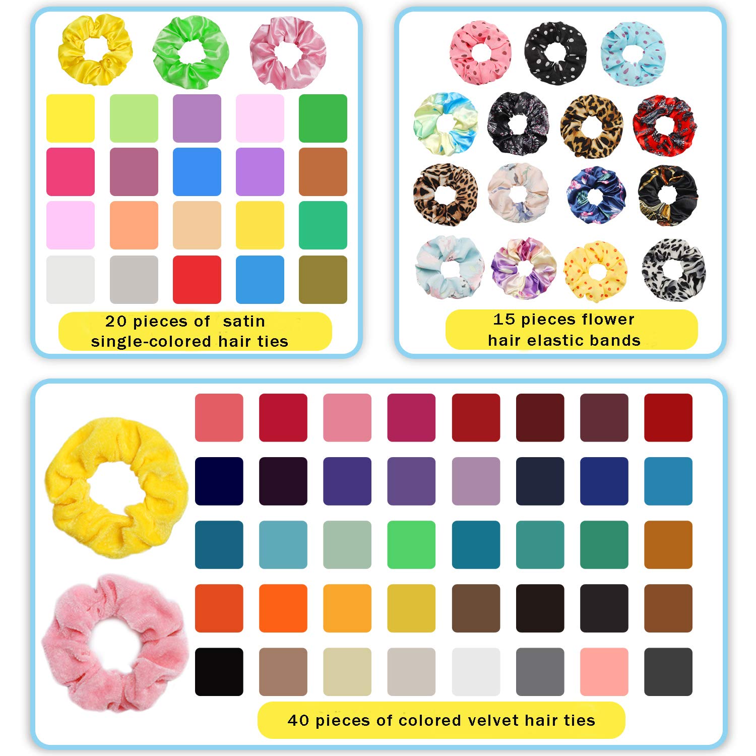 75 Pcs Premium Velvet Hair Scrunchies Silk Scrunchies Chiffon Flower Hair Bands for Women or Girls Hair Accessories with Gift Bag, Great Gift for Birthday ，Party，Halloween ，Thanksgiving，Christmas New Year : Beauty