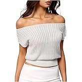 Milumia Women's Textured Off Shoulder Short Sleeve Sweater Knit Tops