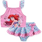 Disney Little Mermaid Minnie Mouse Girls UPF 50+ Bathing Suit Tankini and Bikini Bottom Swimsuit Set for Toddler and Big Kids