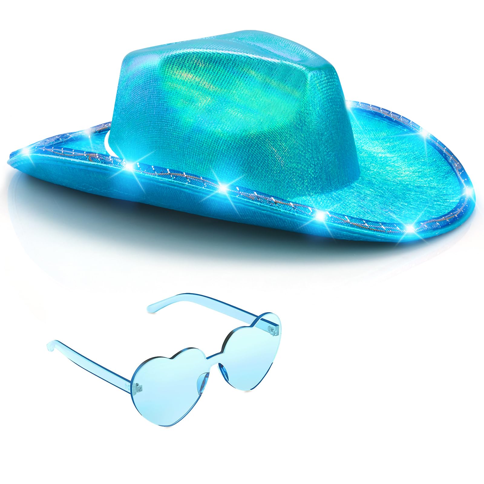 Tanganan Light Up Cowboy Hat for Women Men,Halloween Costume LED Cowgirl Hats Western Cow Girl Hat Sparkly Space Cowboy Hats for Partys Halloween Costume Dress Up (Blue)